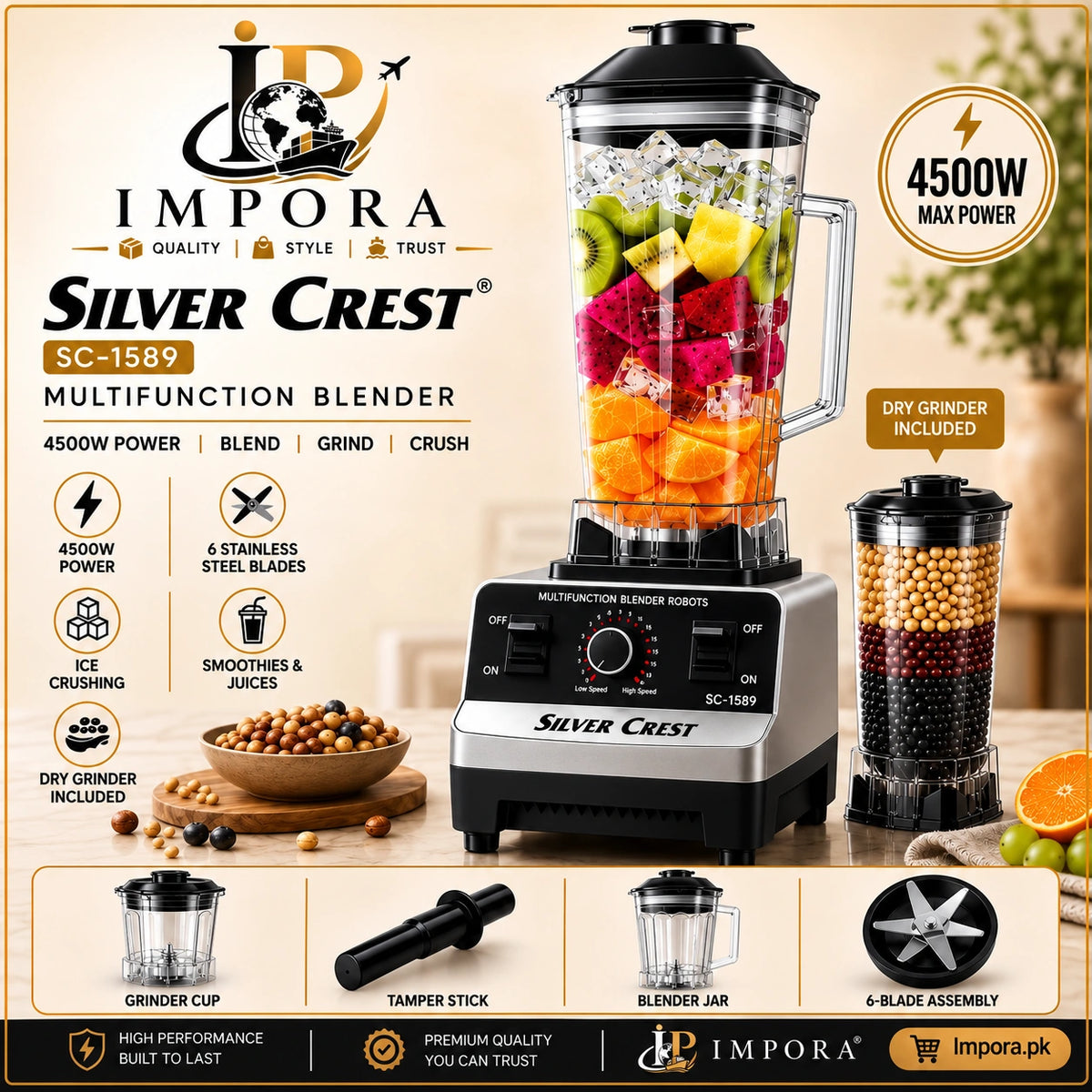 Silver Crest 2 in 1 Multifunction Blender | Plastic Body!