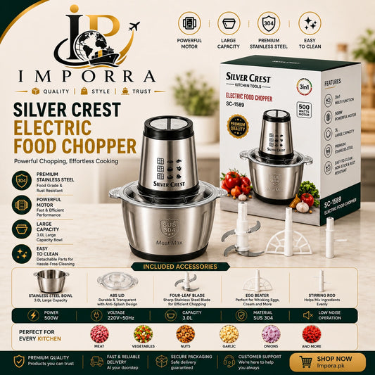 Silver Crest 3L Electric Chopper | Heavy-Duty  500W Motor | 4-Blade !