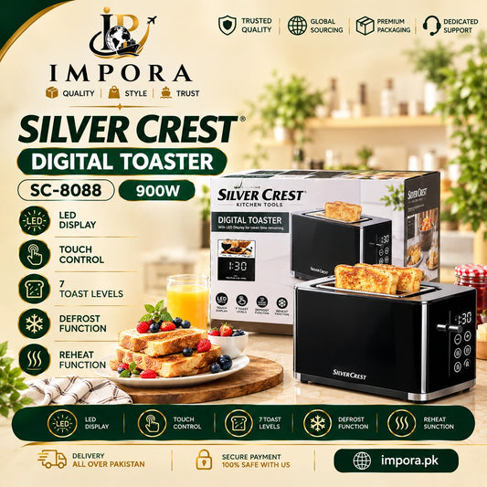 Silver Crest 2-Slice Digital Toaster 900W | 7 Browning Levels & Touch Control