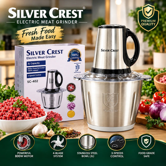Silver Crest Electric Meat Grinder & Chopper |800W Motor | 3L | 4 Blades!
