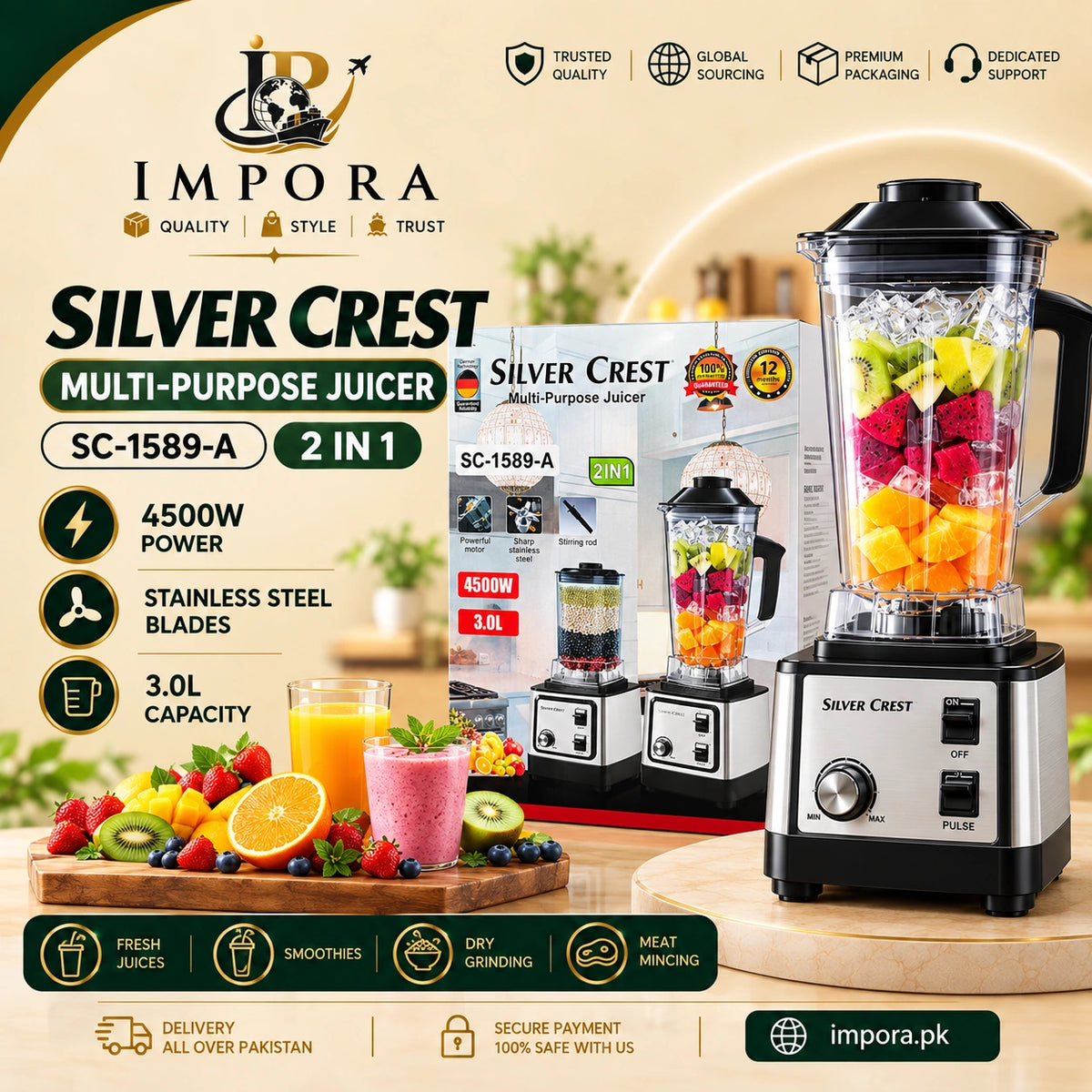 Silver Crest 2-in-1 Multifunction Kitchen Blender | Silver Body!